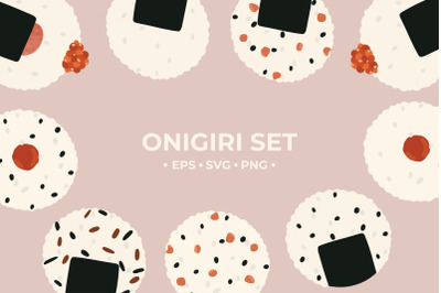 Set of Round Onigiri Rice Ball Vector Clip Art