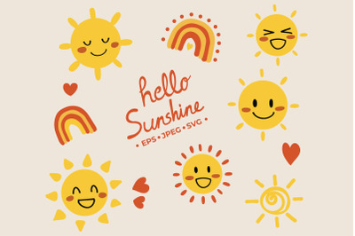 Set of Cute Cartoon Sun Clip Art