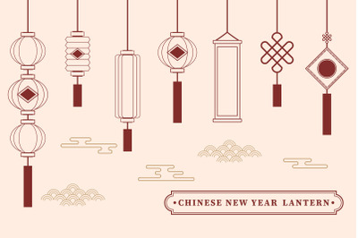 Chinese New Year Lantern Line Art Set