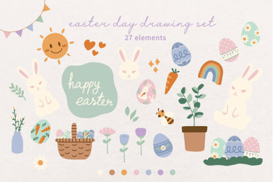 Cute Easter Holiday Drawing Clip Art Set