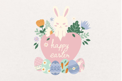 Easter Bunny Rabbit with Heart &amp; Flower SVG PNG