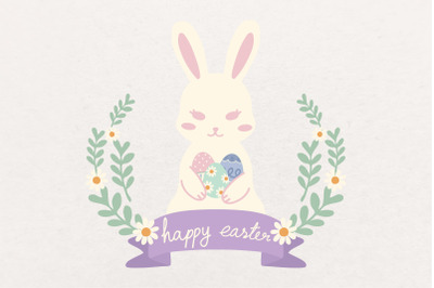 Easter Bunny Rabbit with Eggs Wreath SVG PNG