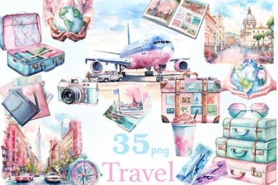 Travel Clipart Set | Summer Vacation PNG Illustration