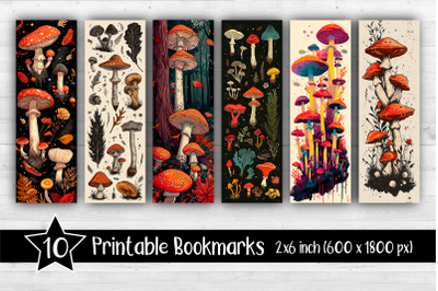 Mushrooms Bookmarks Printable 2x6 inch