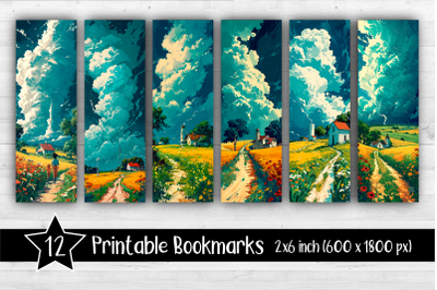 Anime landscape Bookmarks Printable 2x6 inch