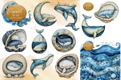 Whimsical Whales Clipart Set