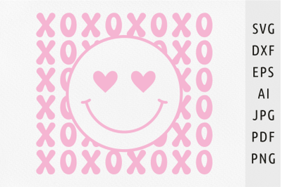 Xo xo smiley svg Heart smiley svg Retro smiley svg Valentine&#039;s Day svg