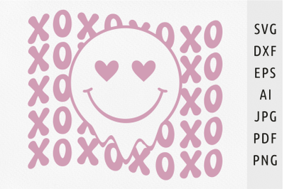 Xo xo smiley svg Heart smiley svg Valentine&#039;s Day svg Dripping smiley