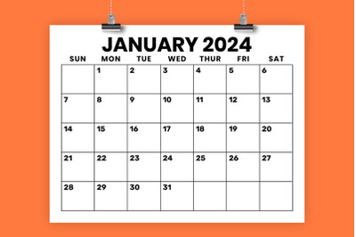 2024 8.5x11 Inch Large Number Calendar