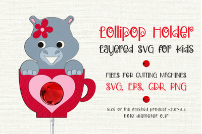 Hippopotamus in a Cup | Lollipop Holder | Valentine Paper Craft Templa