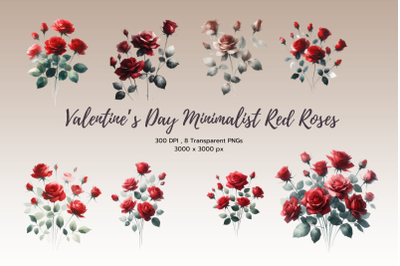 Valentine Minimalist Red Roses Clipart