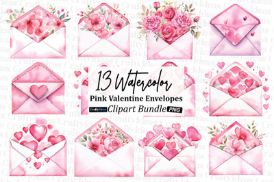 Pink Valentine Envelopes Clipart Bundle