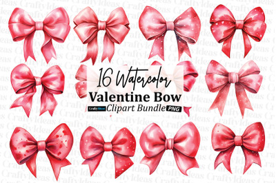 Watercolor Valentine Bow Clipart Bundle