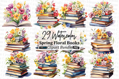 Spring Floral Books Clipart Bundle