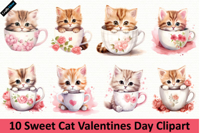 Sweet Cat Valentines Day Clipart Bundle