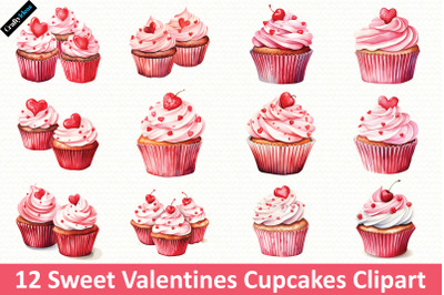 Sweet Valentines Cupcakes Clipart Bundle