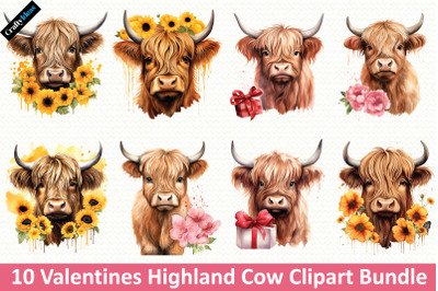 Valentines Highland Cow Clipart Bundle