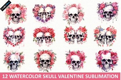 Watercolor Skull Valentine Sublimation
