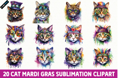 Cat Mardi Gras Sublimation Clipart