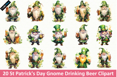 St Patrick&#039;s Day Gnome Drinking Beer Clipart