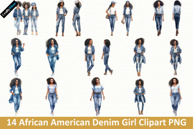African American Denim Girl Clipart PNG