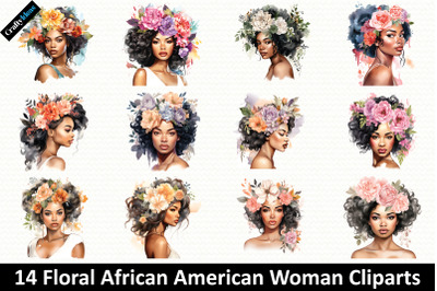 Floral African American Woman Cliparts