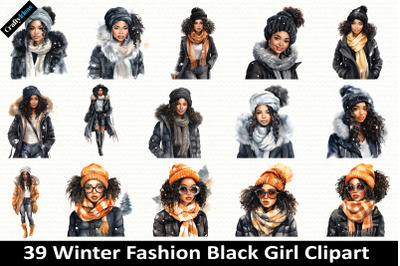 Winter Fashion Black Girl Clipart PNG