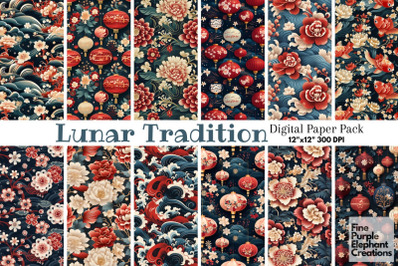 Chinese Lunar Traditions Digital Paper | Asian New Year Pattern