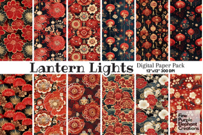 Chinese Lunar New Year Digital Paper | Red Gold Asian Pattern