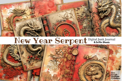 Chinese Dragon Digital Junk Journal Double Page Lunar New Year Pattern