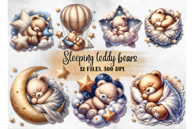 Cute sleeping teddy bears clipart