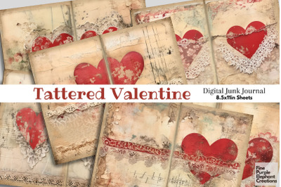 Vintage Valentine Heart Digital Junk Journal Double Pages