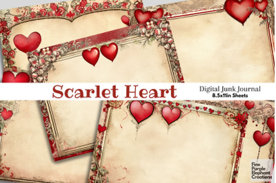 Valentine Heart Frame Digital Junk Journal Double Pages