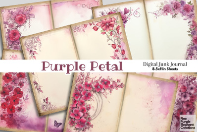 Purple Floral Flower Border Digital Junk Journal Double Pages