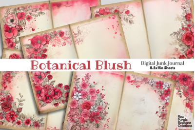 Pink Floral Flower Border Digital Junk Journal Double Pages