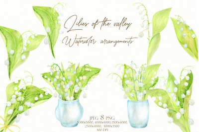 Watercolor Lilies of the valley Arrangement Clipart
