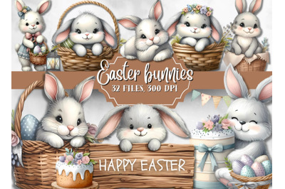 Easter bunnies clipart bundle