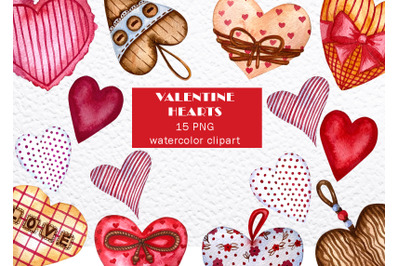 Valentines clipart, heart png, love clipart, watercolor illustration.
