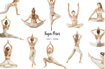 Watercolor female yoga pose clipart. Yoga pose icon. Yoga silhouette