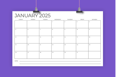 2025 8.5 x 14 Inch Calendar Template