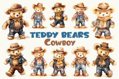 Teddy bear Cowboy. Watercolor.