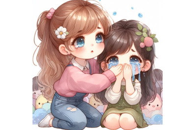 Cute Girl Comforting Her Crying Friend