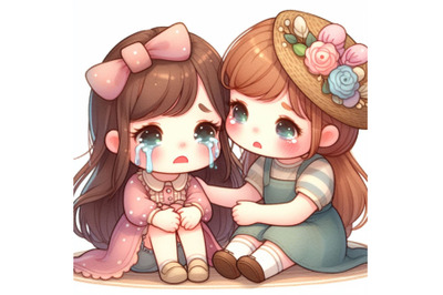 Cute Girl Comforting Her Crying Friend