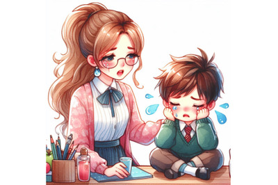 Cute Woman teacher Comforting Her student