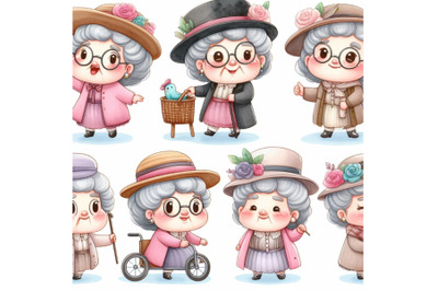 old woman cartoon character set