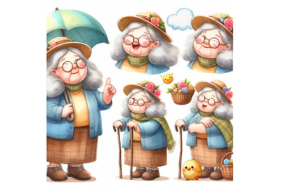 old woman cartoon character set