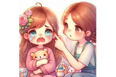 Cute girl crying and Her Mom Comforting Upset