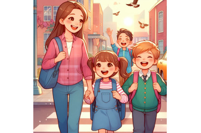 Happy kids go to school