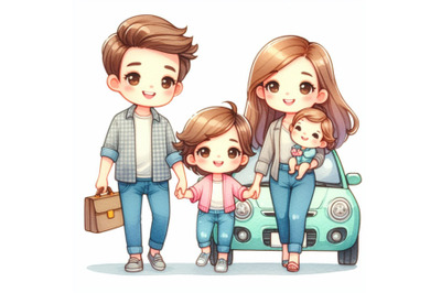 cartoon Cute Family and car