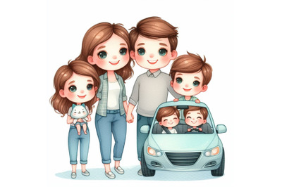 cartoon Cute Family and car